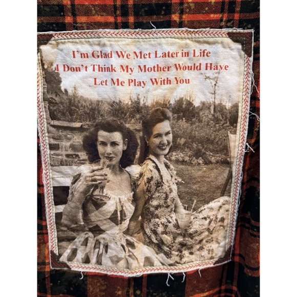 Angry Minnow Brushed Flannel Acid Splatter Red Plaid Size Small Met Later Life - Picture 4 of 10